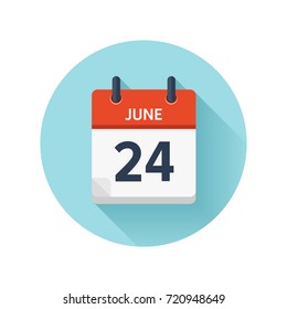 June 24. Vector flat daily calendar icon. Date and time, day, month 2018. Holiday. Season.