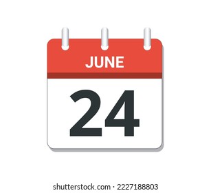 June 24th calendar icon vector. Concept of schedule, business and tasks