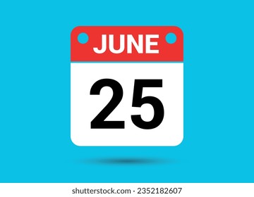 25 de junio Fecha del calendario Icono plano Día 25 Ilustración vectorial