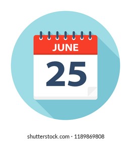 June 25 - Calendar Icon - Vector Illustration