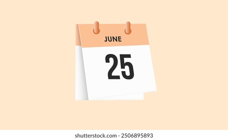 June 25 - calendar and Time planner. Daily Calendar Icon reminder. Vector Illustration.