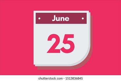 June 25th calendar icon. Day 25 of month. Vector illustration.
