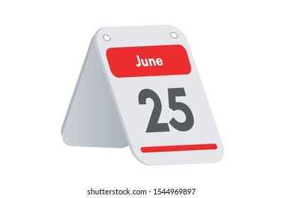 June 25th calendar icon. Day 25 of month. Vector illustration.