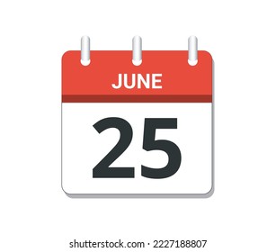 June 25th calendar icon vector. Concept of schedule, business and tasks