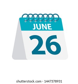 June 26 - Calendar Icon - Vector Illustration