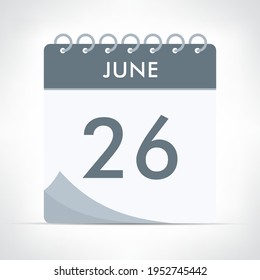 June 26 - Calendar Icon - Vector Illustration. Gray calendar.