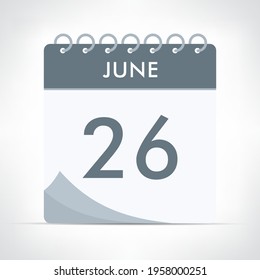 June 26 - Calendar Icon - Vector Illustration. Gray calendar.