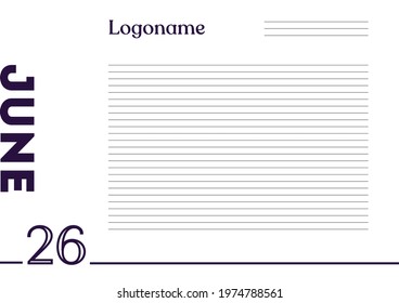 June 26 Calendar on notebook paper background with your logo