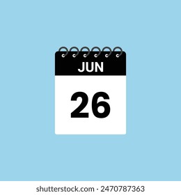 June 26 calendar reminder.  26th June Date Month calendar icon design template.