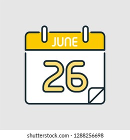 June 26. Flat icon calendar isolated on gray background. Vector illustration.