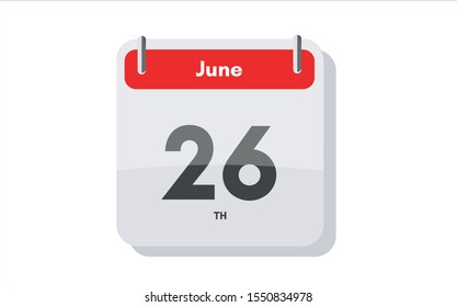 June 26th calendar icon. Day 26 of month. Vector icon illustration.