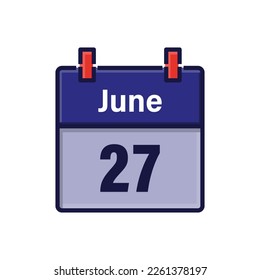 June 27, Calendar icon. Day, month. Meeting appointment time. Event schedule date. Flat vector illustration.