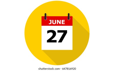 june 27 calendar vector yellow flat icon with long shadow
