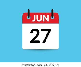 June 27. Flat icon calendar isolated on blue background. Date and month vector illustration