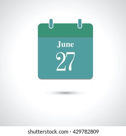 june 27. Vector flat daily calendar icon.
