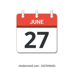 June 27th calendar icon vector. Concept of schedule, business and tasks