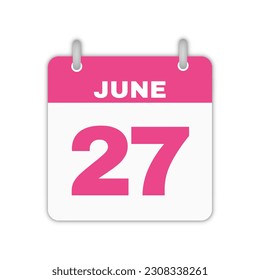 June 27th calendar leaf. June 27 calendar icon calendar page vector illustration