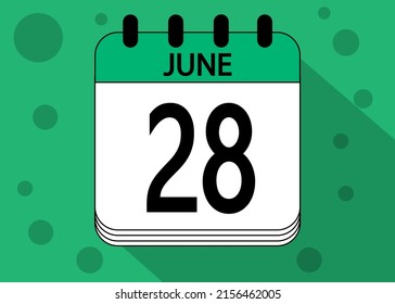 June 28 calendar date design green. Calendar page icon for june days
