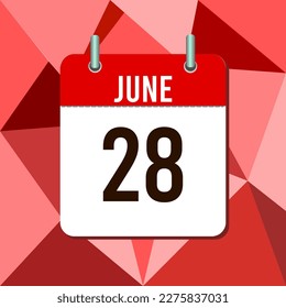 June 28, calendar vector illustration, isoleted on colorful monochromatic triangles background