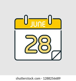 June 28. Flat icon calendar isolated on gray background. Vector illustration.