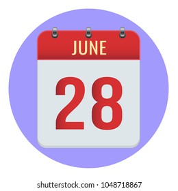 June 28. Vector flat daily calendar icon. Date and time, day, month 2018. Holiday. Season.