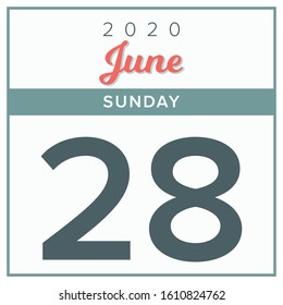 
June 28th, 2020. Calendar day icon. Red and grey color.