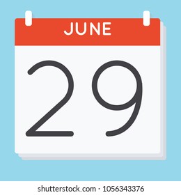 June 29. Calendar icon. Vector illustration in flat design isolated in blue background. Date and time, day, month.