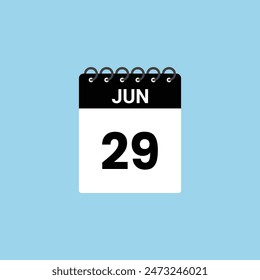 June 29 calendar reminder.  29th June Date Month calendar icon design template.