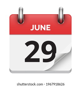 June 29 flat daily realistic calendar icon date vector image