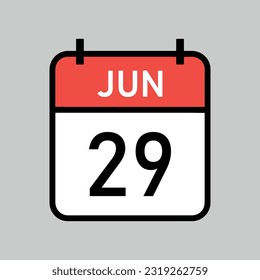 june 29 red and white color calendar page with black outline, calendar date vector illustration
