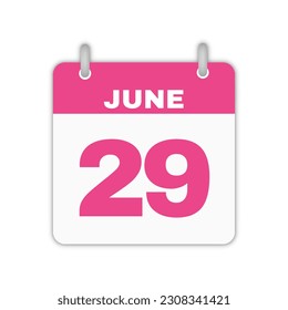 June 29th calendar leaf. June 29 calendar icon calendar page vector illustration