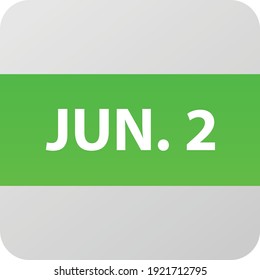 June 2nd date icon, single day vector illustration modern flat style. Calendar element for web design, schedule, planner, organizer. 
