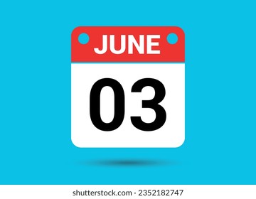 June 3 Calendar Date Flat Icon Day 3 Vector Illustration