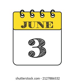 June 3 calendar icon. Vector illustration in flat style.