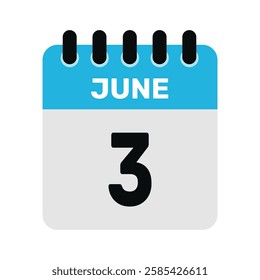 june 3 calendar icon Vector page month design