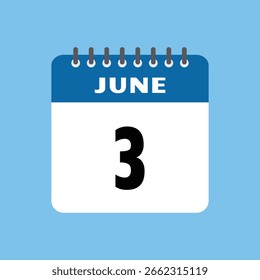 june 3 calendar icon Vector page month design