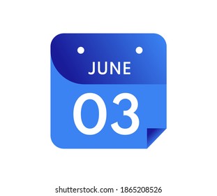 June 3 Date on a Single Day Calendar in Flat Style, 3 June calendar icon