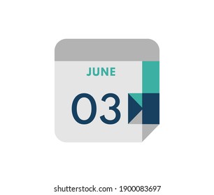 3 de junio fecha de calendario diaria plana 3 de junio Icono de calendario de un solo día