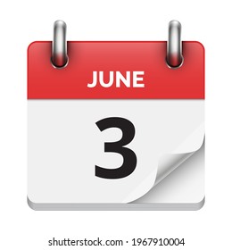 June 3 flat daily realistic calendar icon date vector image