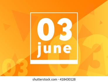 June 3 on calendar with orange vector background