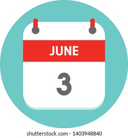 June 3. Vector flat daily calendar icon. Date and time, day, month. Holiday