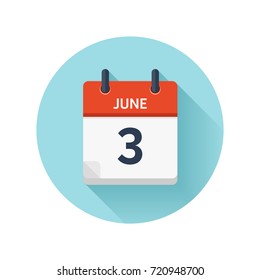June 3. Vector flat daily calendar icon. Date and time, day, month 2018. Holiday. Season.