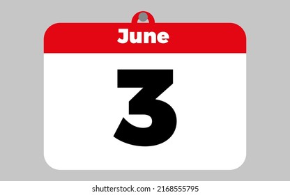 June, 3. White and red calendar.