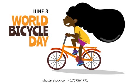 June 3 is World Bicycle Day: Happy African Little Girl Riding her Bicycle for Sport, Health and Physical Activity