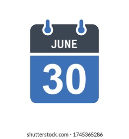 June 30 Calendar Date Icon, Event Date Icon, Calendar Date, Icon Design Vector Graphic