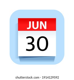 June 30. Calendar Icon. Vector Illustration.