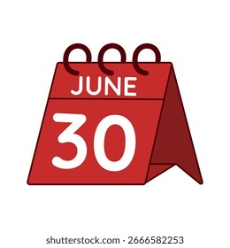 30 de junho vetor do calendário da mesa no fundo branco
Ícone simples de calendário vermelho vetorial