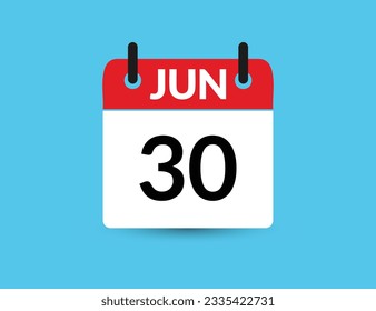 June 30. Flat icon calendar isolated on blue background. Date and month vector illustration