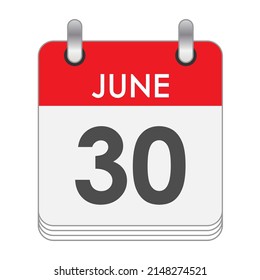 JUNE 30. A leaf of the flip calendar with the date of JUNE 30. Flat style.