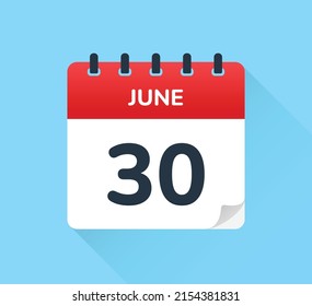 June 30 vector in flat design. Calendar icon.